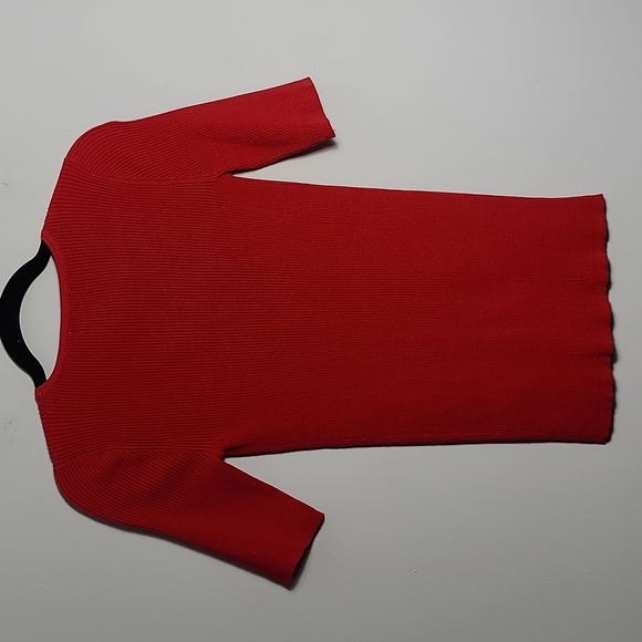 CARMEN MARC VALVO Ribbed Knit Half Sleeve Faux Corset Front Red Sweater Shirt Sm - Picture 9 of 14